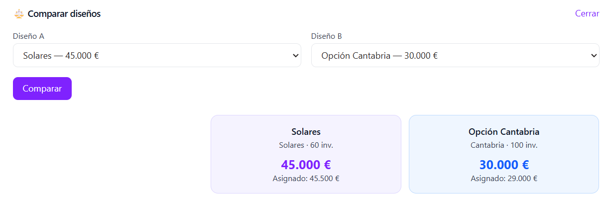 Herramienta de comparación de dos diseños