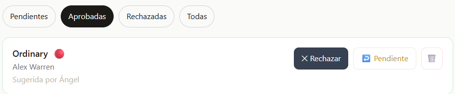 Sección de canciones aprobadas y rechazadas
