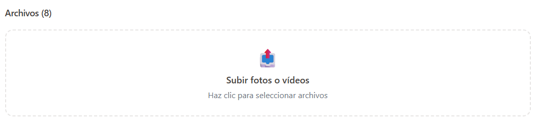 Área de subida de archivos dentro de una sección